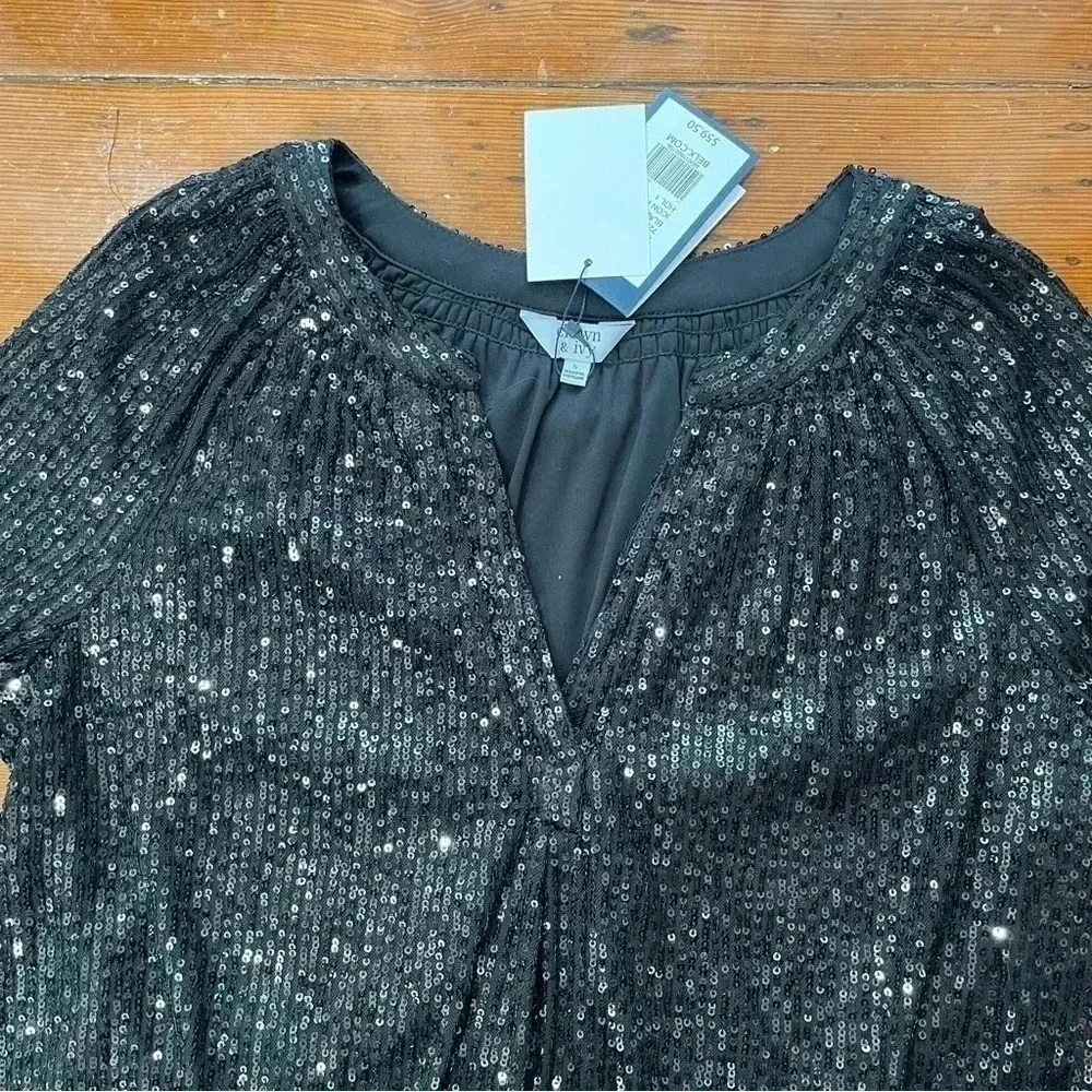 Black sequin peasant top - Picture 3 of 4
